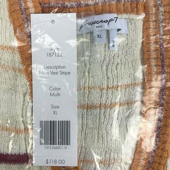 Foxcroft Nico Sweater Vest L Cream/Orange Striped Open Drape Lagenlook NWT - Picture 5 of 9